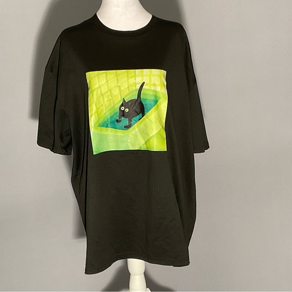 Black and Green XXL Scaredy Cat Graphic T-Shirt - Picture 10 of 11